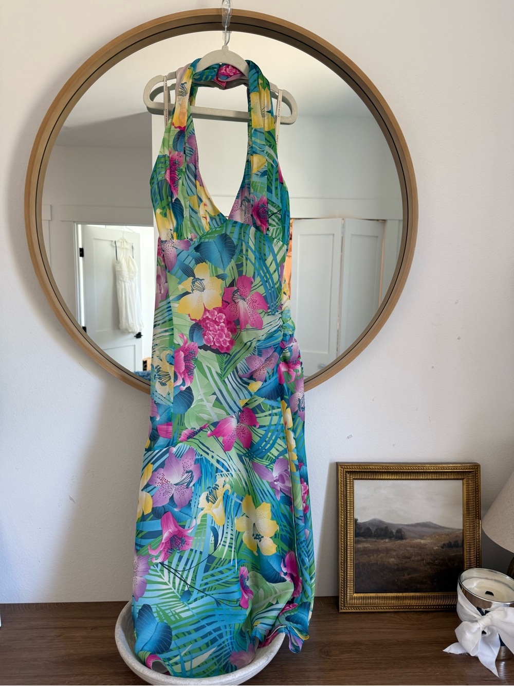 Karen Millen Tropical Halter Floral Maxi Dress - Teal, Pink, Yellow